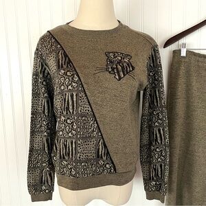 Vintage Leopard Sweat Suit Animal Print Matching Set Sweatshirt Sweatpants Small